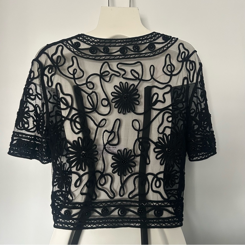 Women's Black Embroidered Sheer Bolero Jacket - Picture 2 of 11